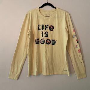 NWOT Life Is Good Cream Floral Spring Crusher Long Sleeve Shirt Women size Large